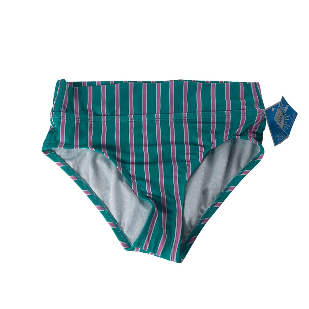 Draper James RSVP Womens Teal Pink Striped High Waist Bikini Bottom UPF‎ 50+ XS